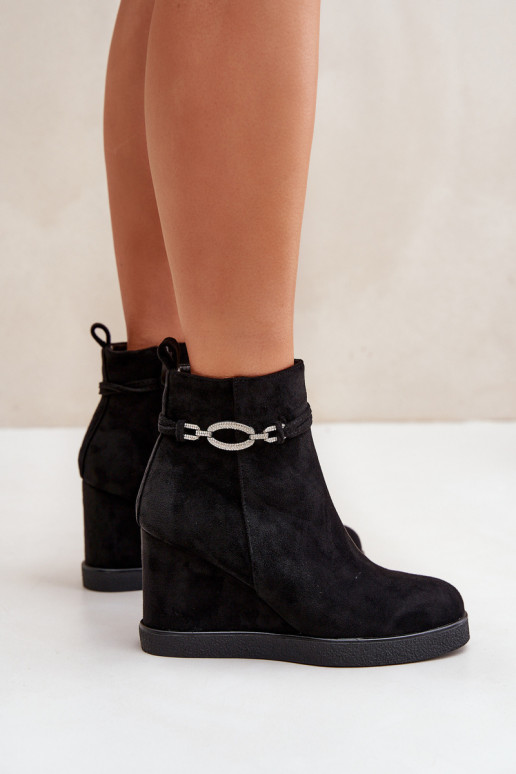 Wedge Ankle Boots With Decorative Strap Black Kaiviana Wedge Ankle Boots With Decorative Strap Black Kaiviana
