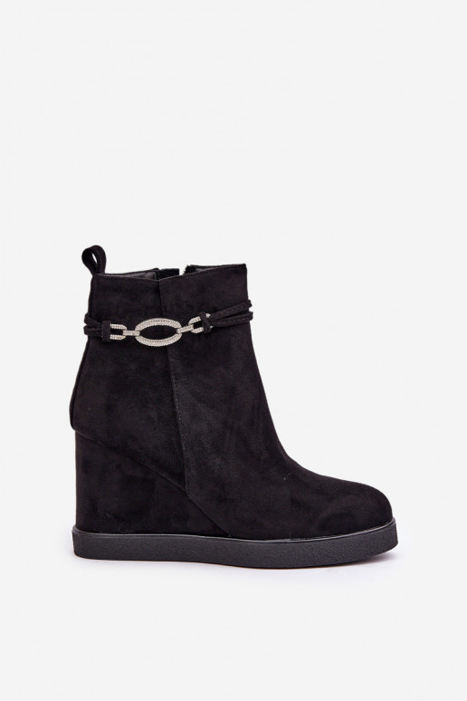Wedge Ankle Boots With Decorative Strap Black Kaiviana Wedge Ankle Boots With Decorative Strap Black Kaiviana