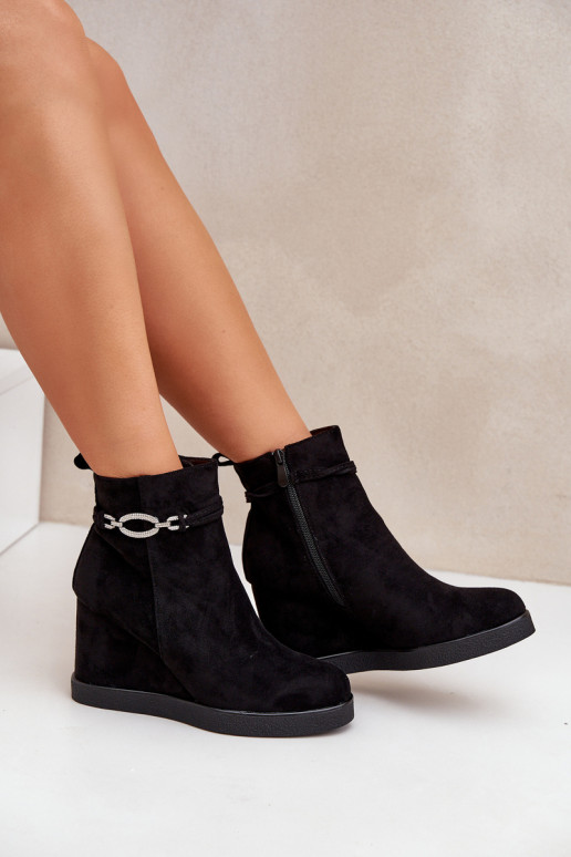 Wedge Ankle Boots With Decorative Strap Black Kaiviana Wedge Ankle Boots With Decorative Strap Black Kaiviana