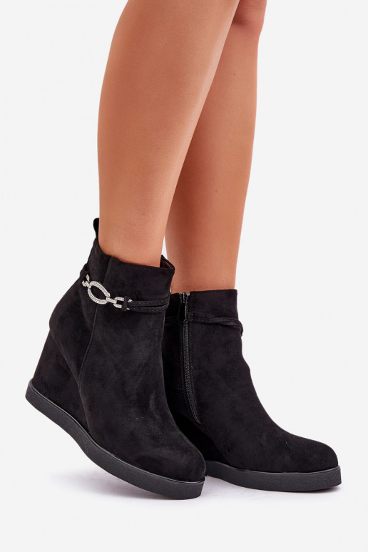 Wedge Ankle Boots With Decorative Strap Black Kaiviana Wedge Ankle Boots With Decorative Strap Black Kaiviana