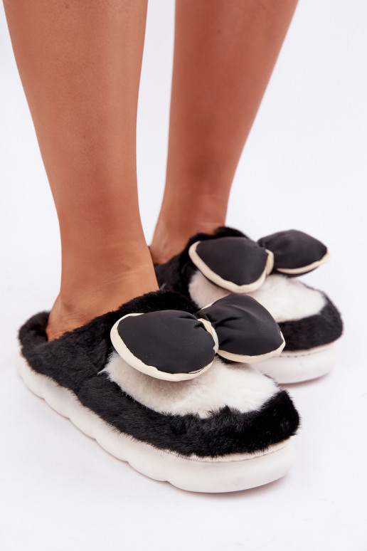 Furry Slippers With Bow Black Grilis Furry Slippers With Bow Black Grilis