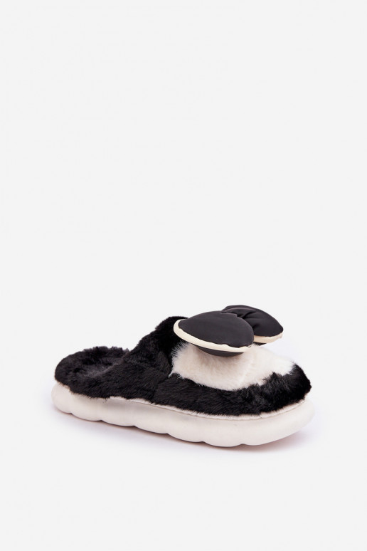 Furry Slippers With Bow Black Grilis Furry Slippers With Bow Black Grilis