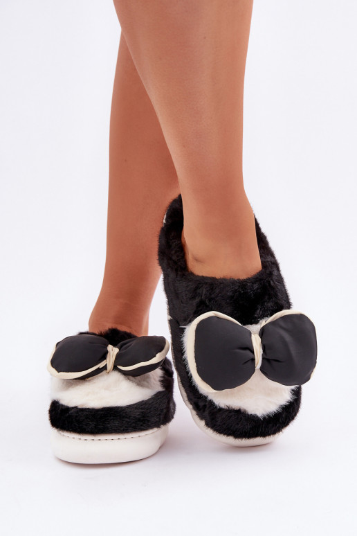 Furry Slippers With Bow Black Grilis Furry Slippers With Bow Black Grilis