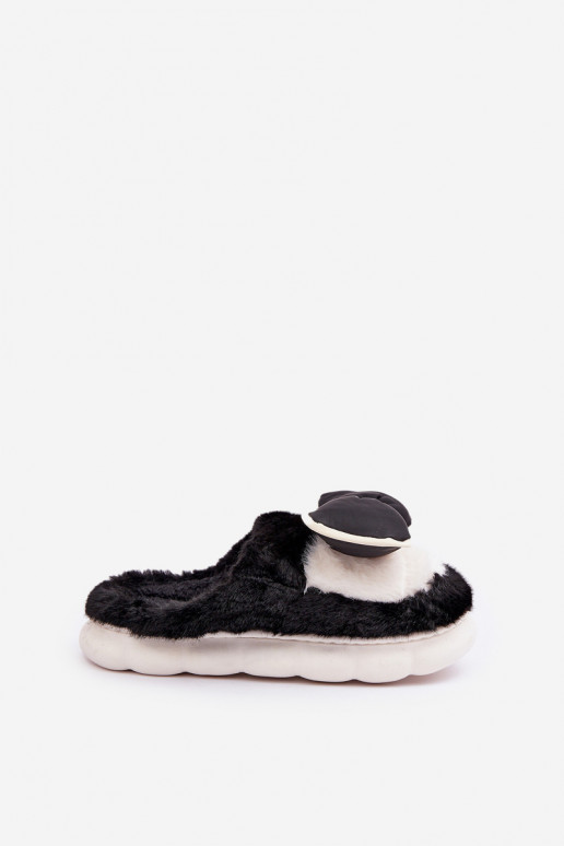 Furry Slippers With Bow Black Grilis Furry Slippers With Bow Black Grilis