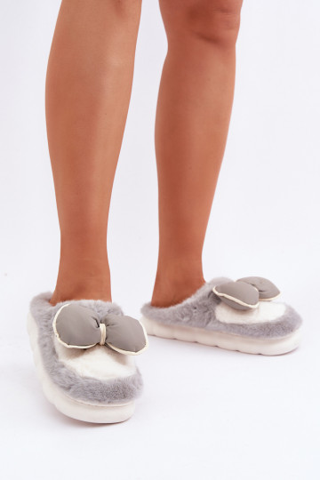 Furry Slippers With Bow Gray Grilis 2