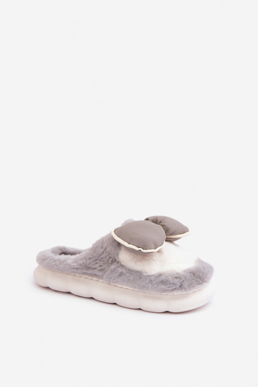 Furry Slippers With Bow Gray Grilis Furry Slippers With Bow Gray Grilis