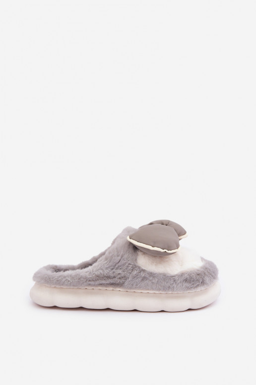 Furry Slippers With Bow Gray Grilis Furry Slippers With Bow Gray Grilis