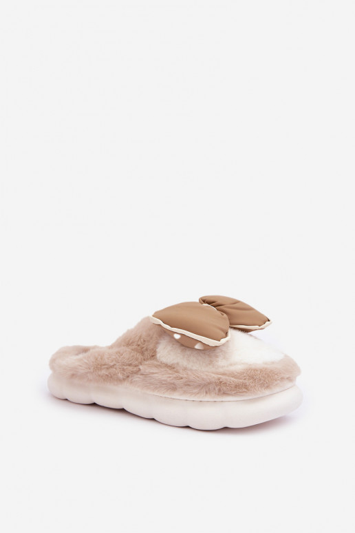 Furry Slippers With Bow Beige Grilis Furry Slippers With Bow Beige Grilis
