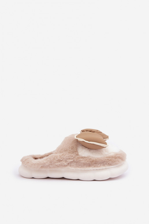 Furry Slippers With Bow Beige Grilis Furry Slippers With Bow Beige Grilis