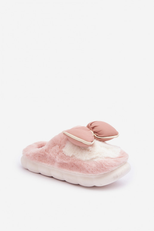 Furry Slippers With Bow Pink Grilis Furry Slippers With Bow Pink Grilis