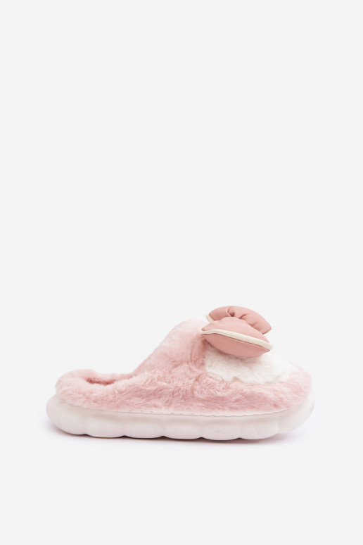 Furry Slippers With Bow Pink Grilis Furry Slippers With Bow Pink Grilis