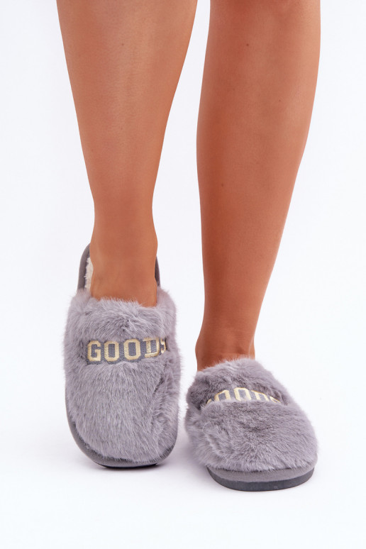 Women's Slippers With Fur And Writing Gray Kalelia Women's Slippers With Fur And Writing Gray Kalelia