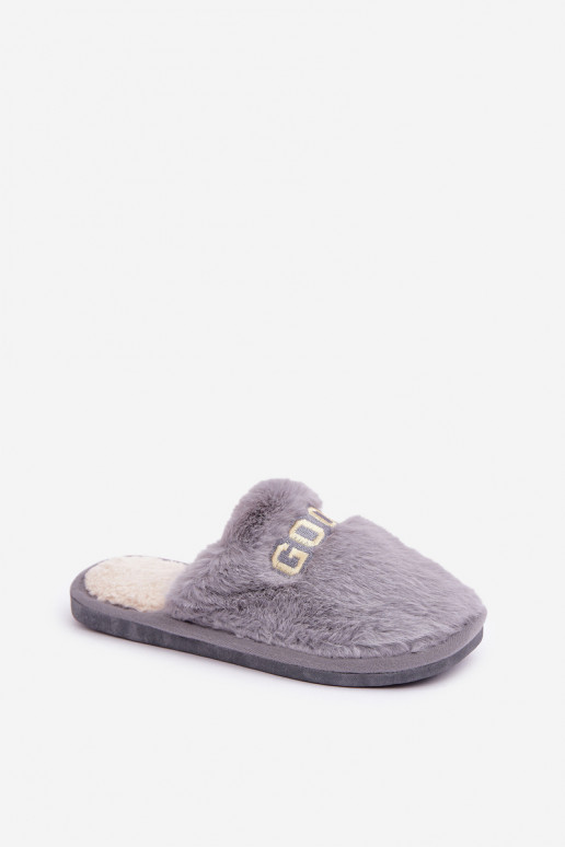 Women's Slippers With Fur And Writing Gray Kalelia Women's Slippers With Fur And Writing Gray Kalelia