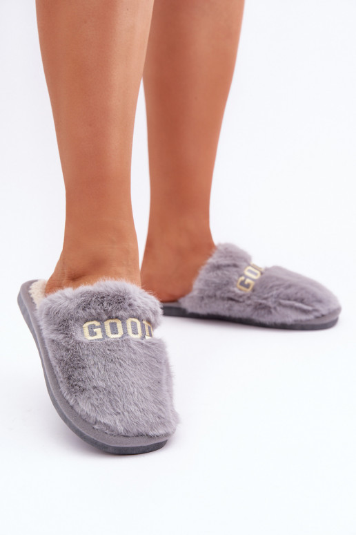 Women's Slippers With Fur And Writing Gray Kalelia Women's Slippers With Fur And Writing Gray Kalelia