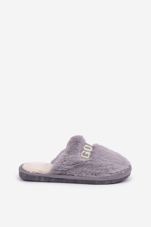 Women's Slippers With Fur And Writing Gray Kalelia Women's Slippers With Fur And Writing Gray Kalelia