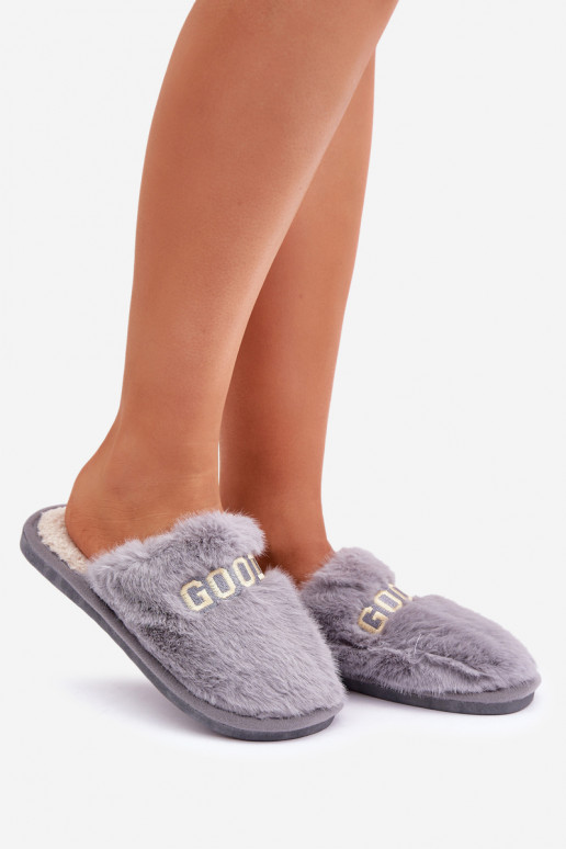 Women's Slippers With Fur And Writing Gray Kalelia Women's Slippers With Fur And Writing Gray Kalelia