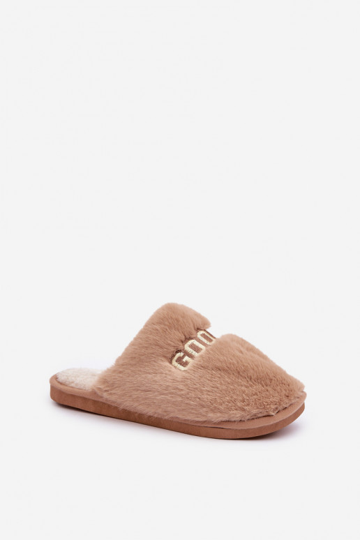 Ladies Slippers With Fur And Text Brown Kalelia Ladies Slippers With Fur And Text Brown Kalelia