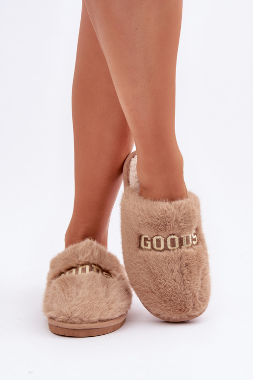 Ladies Slippers With Fur And Text Brown Kalelia Ladies Slippers With Fur And Text Brown Kalelia