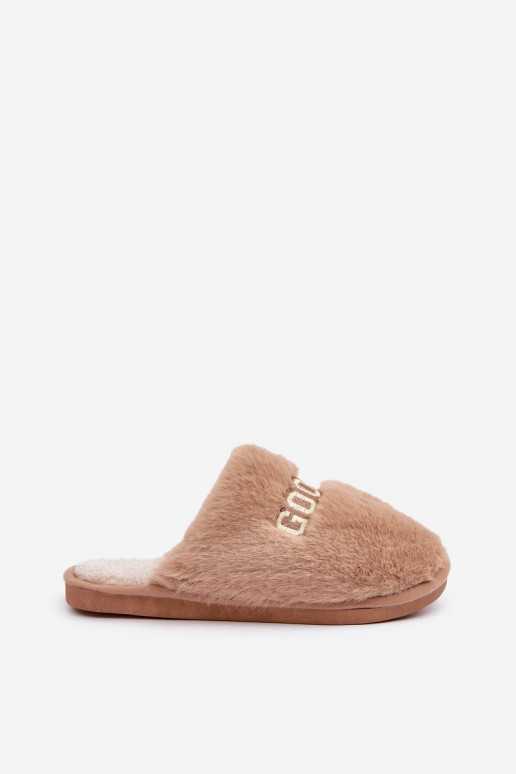Ladies Slippers With Fur And Text Brown Kalelia Ladies Slippers With Fur And Text Brown Kalelia