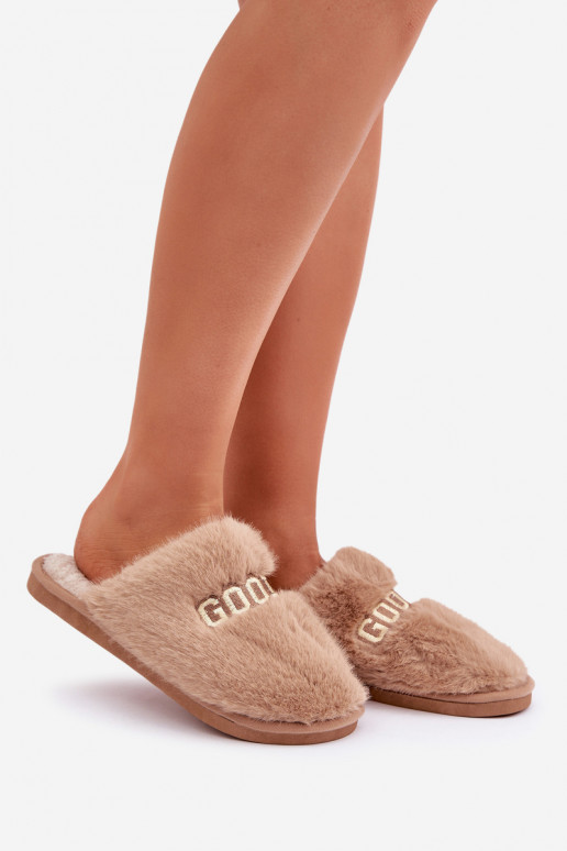 Ladies Slippers With Fur And Text Brown Kalelia Ladies Slippers With Fur And Text Brown Kalelia