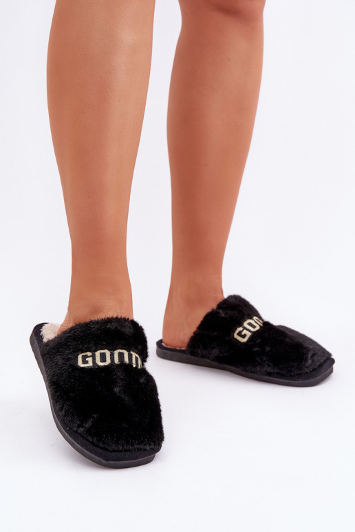 Women's Slippers With Fur And Print Black Kalelia Women's Slippers With Fur And Print Black Kalelia