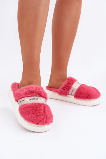 Furry Slippers With Decorative Strap Pink Savalithea 2