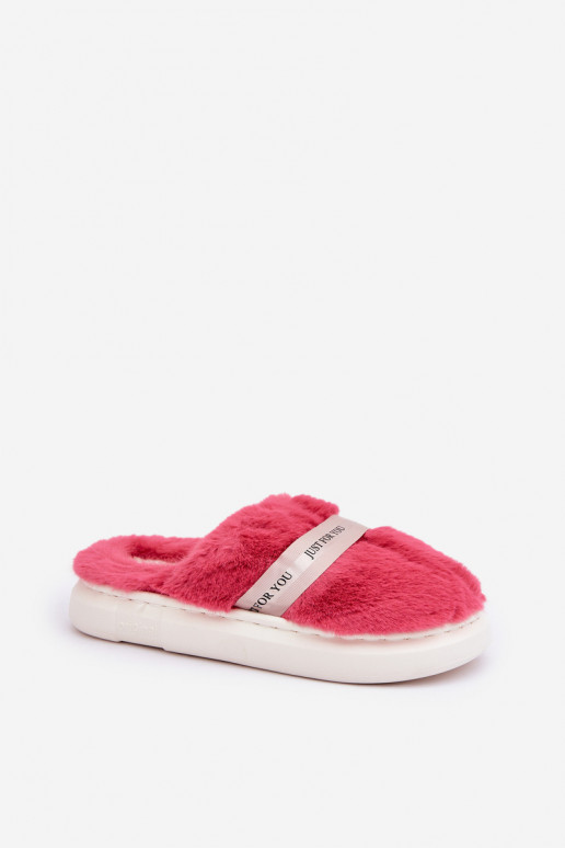 Furry Slippers With Decorative Strap Pink Savalithea Furry Slippers With Decorative Strap Pink Savalithea