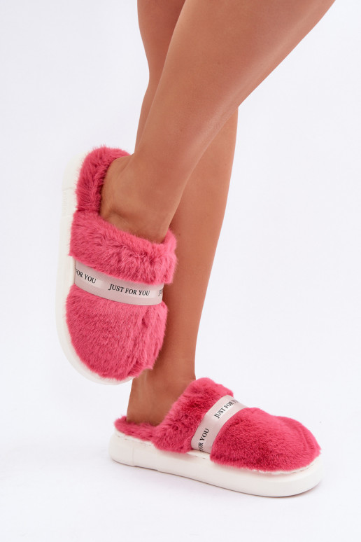 Furry Slippers With Decorative Strap Pink Savalithea Furry Slippers With Decorative Strap Pink Savalithea