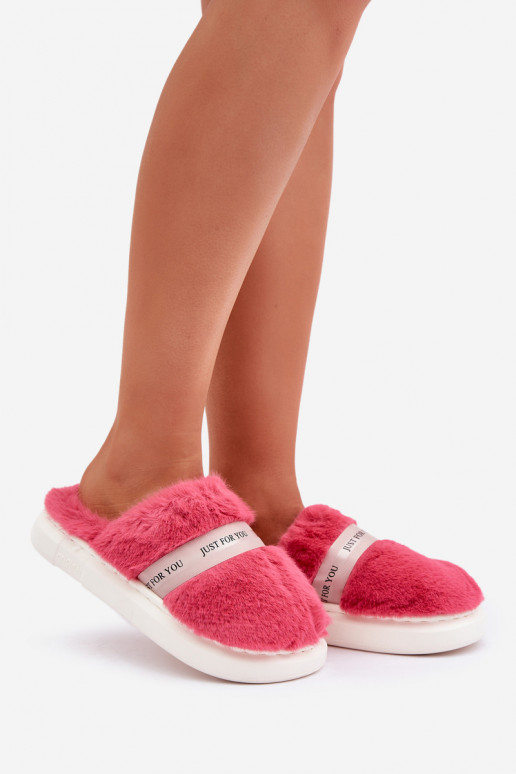 Furry Slippers With Decorative Strap Pink Savalithea Furry Slippers With Decorative Strap Pink Savalithea