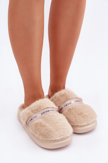 Fur Slippers With Decorative Strap Beige Savalithea 2
