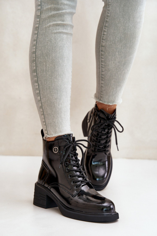 Leather Patent Ankle Boots On Block... Leather Patent Ankle Boots On Block...