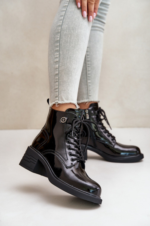 Leather Patent Ankle Boots On Block... Leather Patent Ankle Boots On Block...
