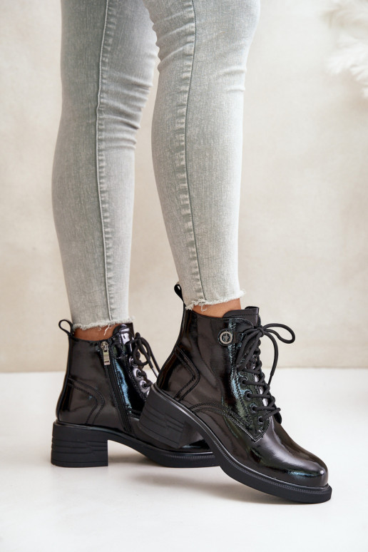 Leather Patent Ankle Boots On Block... Leather Patent Ankle Boots On Block...