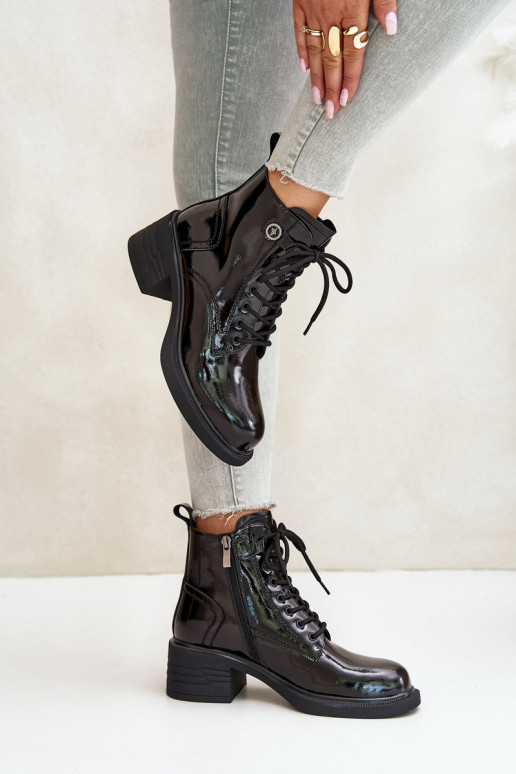 Leather Patent Ankle Boots On Block... Leather Patent Ankle Boots On Block...