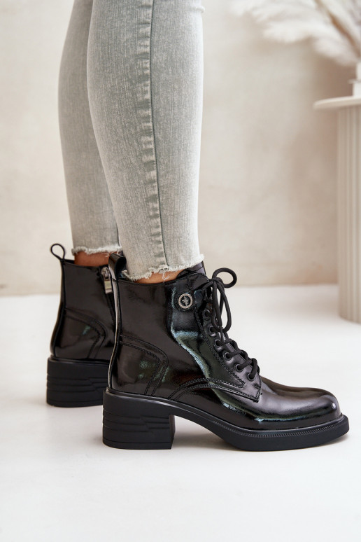 Leather Patent Ankle Boots On Block... Leather Patent Ankle Boots On Block...