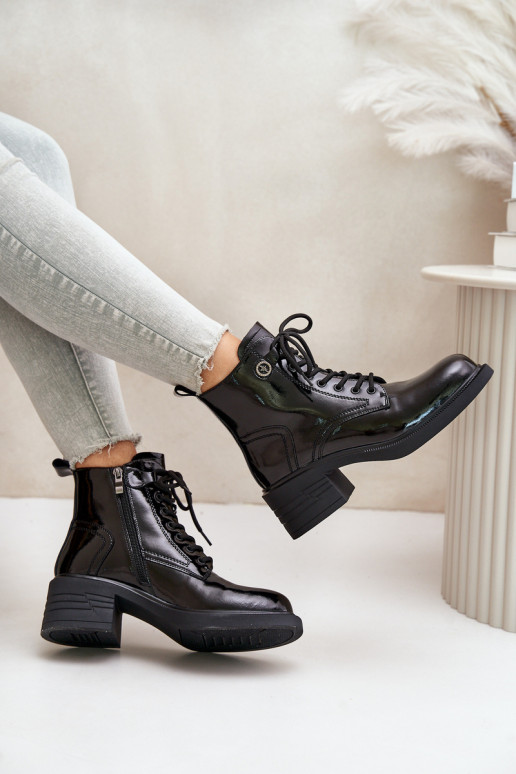 Leather Patent Ankle Boots On Block... Leather Patent Ankle Boots On Block...