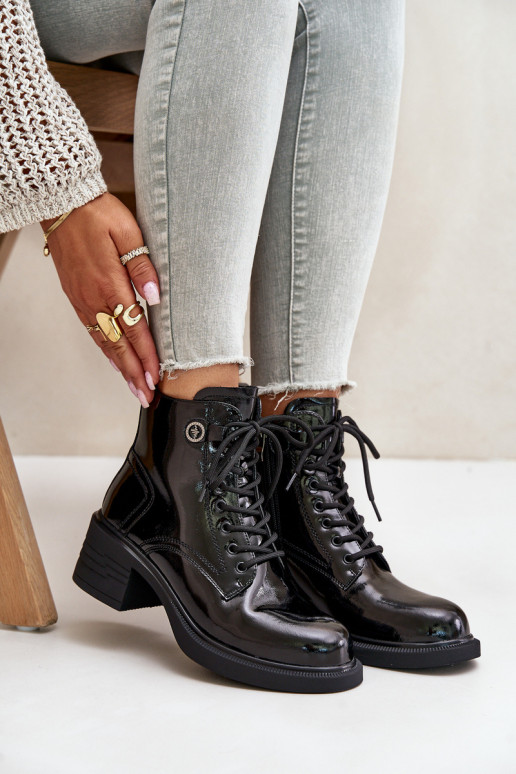 Leather Patent Ankle Boots On Block... Leather Patent Ankle Boots On Block...
