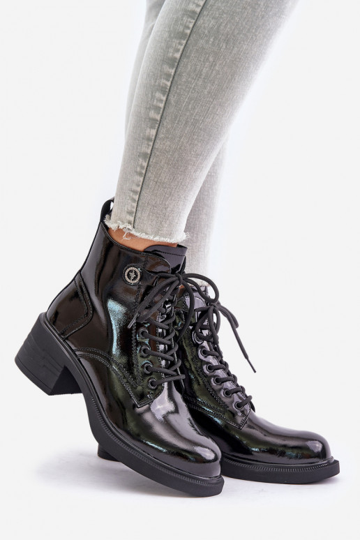 Leather Patent Ankle Boots On Block... Leather Patent Ankle Boots On Block...