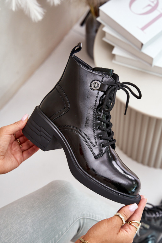 Leather Patent Ankle Boots On Block... Leather Patent Ankle Boots On Block...