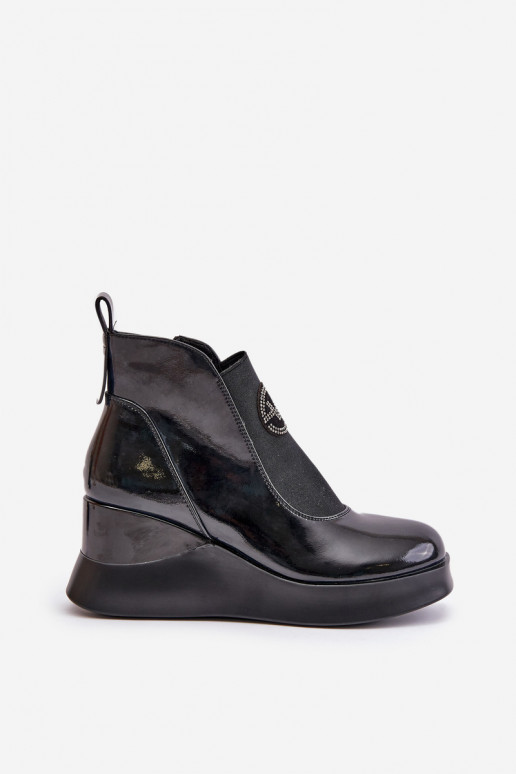 Lacquered Wedge Boots Insulated Black... Lacquered Wedge Boots Insulated Black...