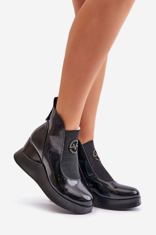 Lacquered Wedge Boots Insulated Black... Lacquered Wedge Boots Insulated Black...