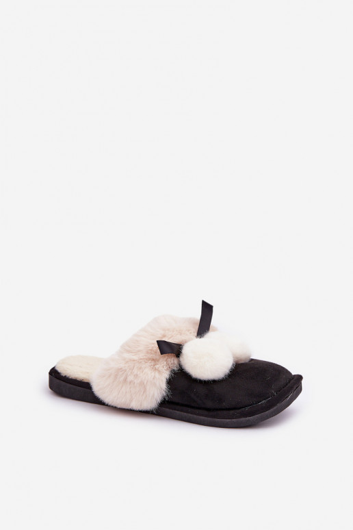Ladies Slippers With Fur Black Nartani Ladies Slippers With Fur Black Nartani