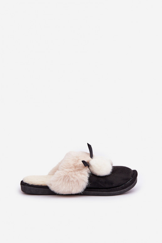 Ladies Slippers With Fur Black Nartani Ladies Slippers With Fur Black Nartani