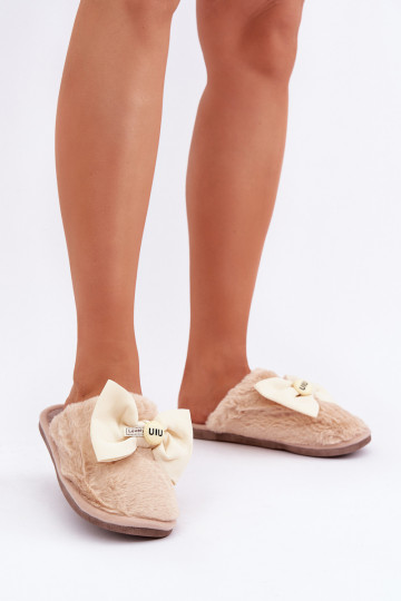 Women's Slippers With Fur And Bow Beige Olfedi 2