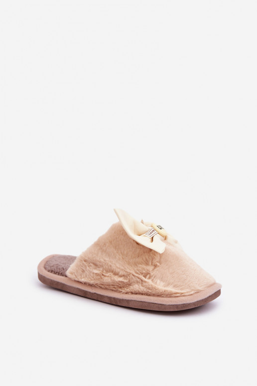 Women's Slippers With Fur And Bow Beige Olfedi Women's Slippers With Fur And Bow Beige Olfedi