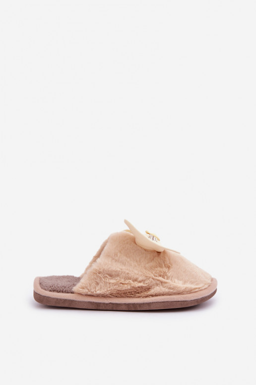 Women's Slippers With Fur And Bow Beige Olfedi Women's Slippers With Fur And Bow Beige Olfedi
