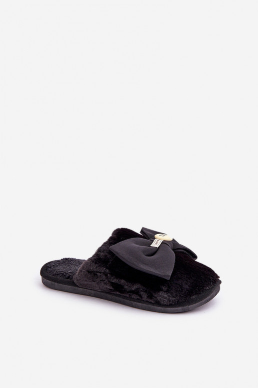 Women's Slippers With Fur And Bow Black Olfedi Women's Slippers With Fur And Bow Black Olfedi