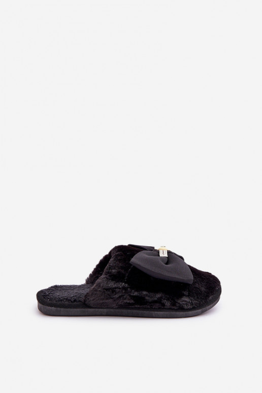 Women's Slippers With Fur And Bow Black Olfedi Women's Slippers With Fur And Bow Black Olfedi