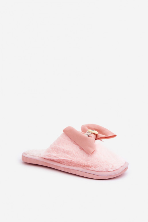Women's Slippers With Fur And Bow Pink Olfedi