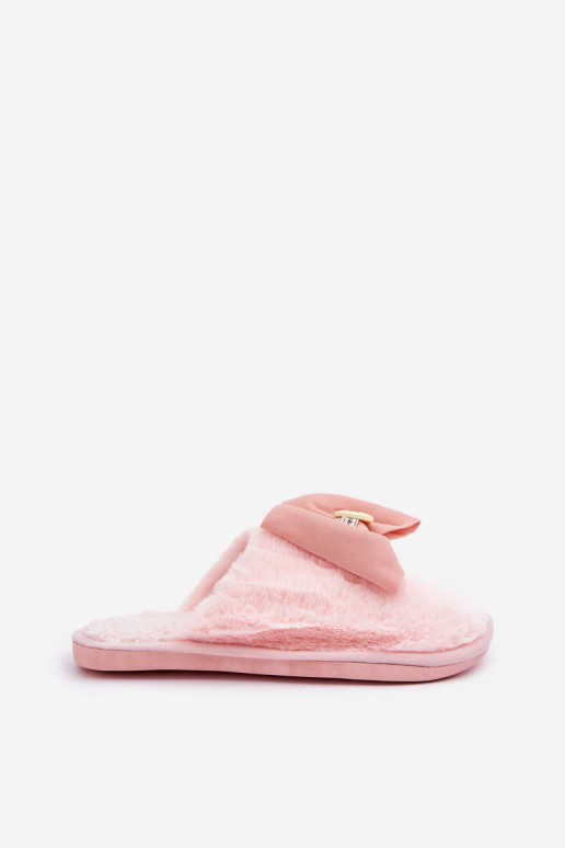 Women's Slippers With Fur And Bow Pink Olfedi